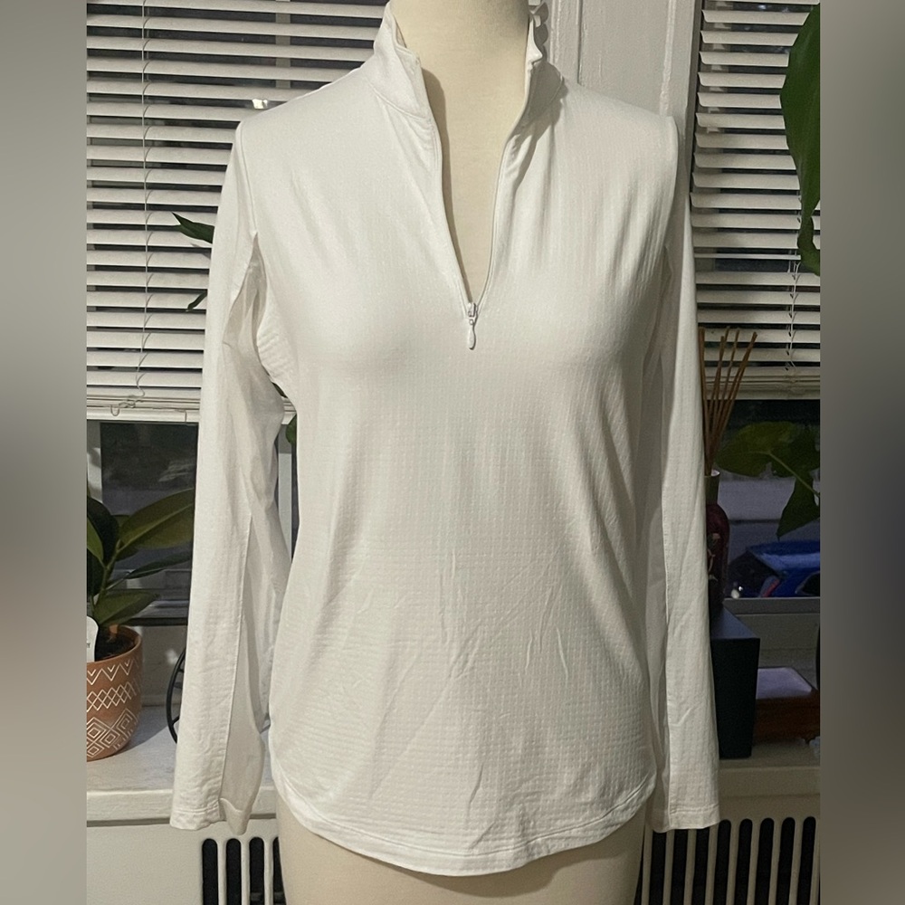 IBKUL Women's White Long Sleeve Zip-Up Top